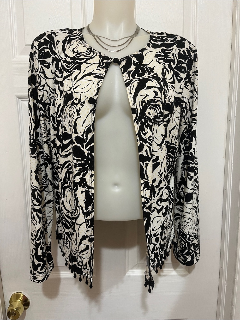 J.B.S. Black and White Floral Open-Front Jacket